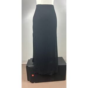 Dress Barn Black Sheer Long Skirt Lined Beaded Side Slit